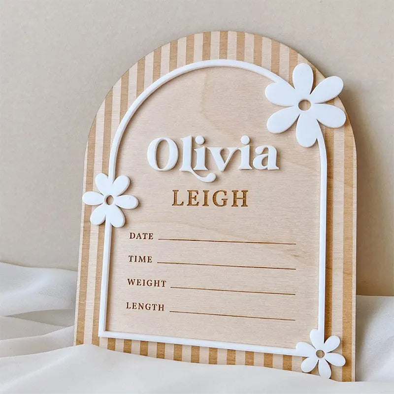 Custom Name Announcement Signs Daisy Flower Baby Announcement Plaque