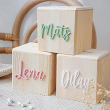 Load image into Gallery viewer, Customized Children&#39;s Piggy Bank with Acrylic Name Sign on  Wooden Box
