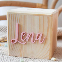 Load image into Gallery viewer, Customized Children&#39;s Piggy Bank with Acrylic Name Sign on  Wooden Box
