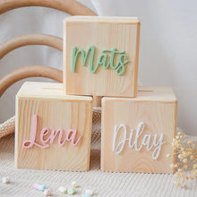 Load image into Gallery viewer, Customized Children&#39;s Piggy Bank with Acrylic Name Sign on  Wooden Box
