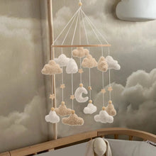Load image into Gallery viewer, Boucle Baby Mobile Neutral Moon and Cloud Mobile Nursery Decor Cloud Cot Mobile

