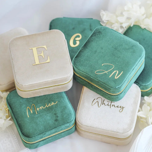 Velvet Jewelry Box, Organizer  Personalized with Mirror- Pick your Color - BEBIMINE LLC