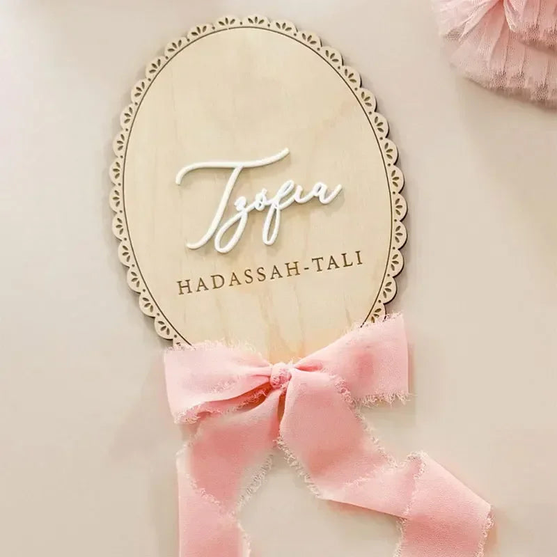 1 Pcs Wooden Ribbon Bow Milestone Card Customized Name