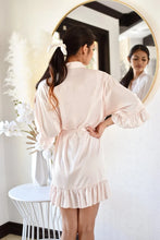 Load image into Gallery viewer, Personalized Bridesmaid Robes with a Ruffled Bridal Shower Dressing Gown Unique Wedding Day Robe For Bride Custom Ruffle Kimonos
