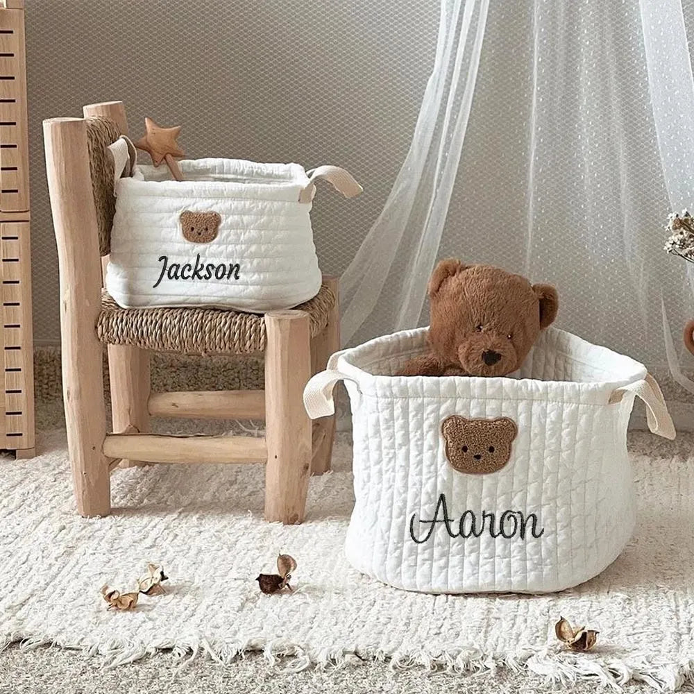 Embroidered with Name Cute Bear Storage Basket - BEBIMINE LLC