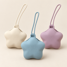 Load image into Gallery viewer, Bebimine star silicone pacifier cases in Cream, Blue and Mauve
