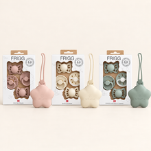 Load image into Gallery viewer, FRIGG Baby's First pacifier and Bebimine silicone holder bundles in Blush, Cream and Sage
