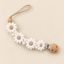 Load image into Gallery viewer, Personalised Daisy Silicone Pacifier Clip – White Flowers
