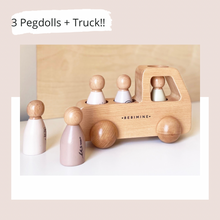 Load image into Gallery viewer, BUNDLE Wooden Truck + Peg Doll Set - BEBIMINE LLC
