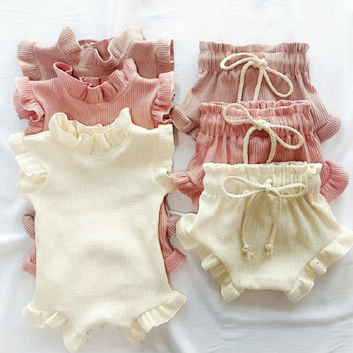 Ripped Cotton 2 piece Set with Ruffles - BEBIMINE LLC