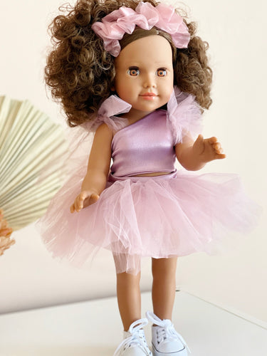 *New Beautiful Doll with Brown Hair and light pink Tutu - BEBIMINE LLC