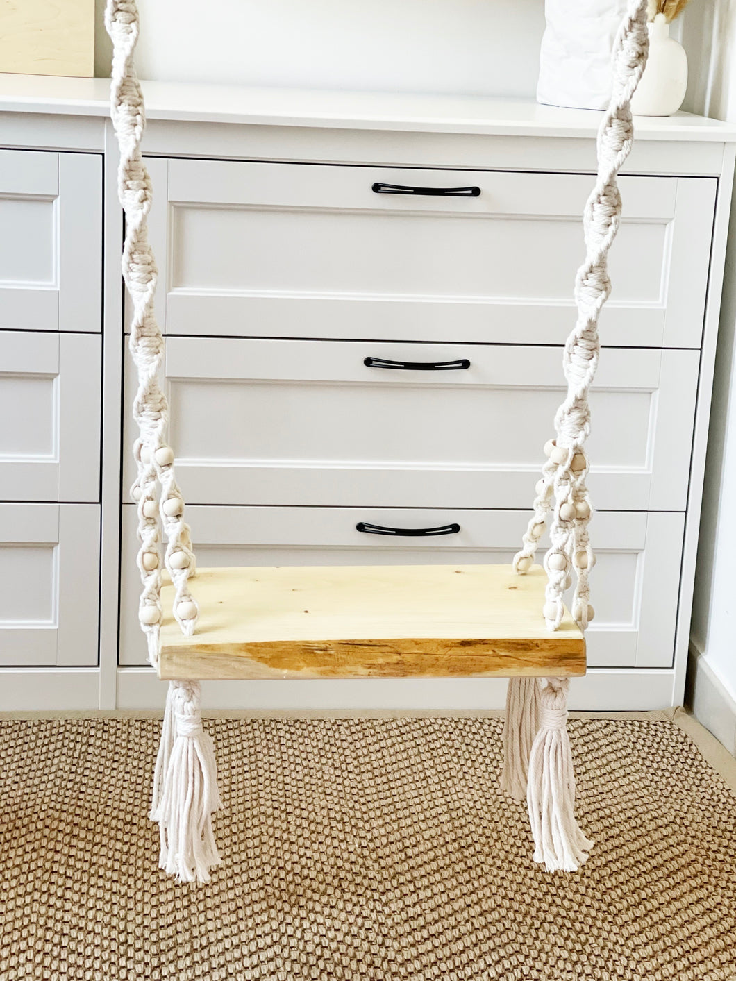 Luxury BOHO Macrame wooden Swing - 4 point Seat connection (with wooden Pearls) - BEBIMINE LLC