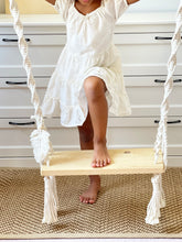 Load image into Gallery viewer, Luxury BOHO Macrame wooden Swing - 4 point Seat connection (with wooden Pearls) - BEBIMINE LLC
